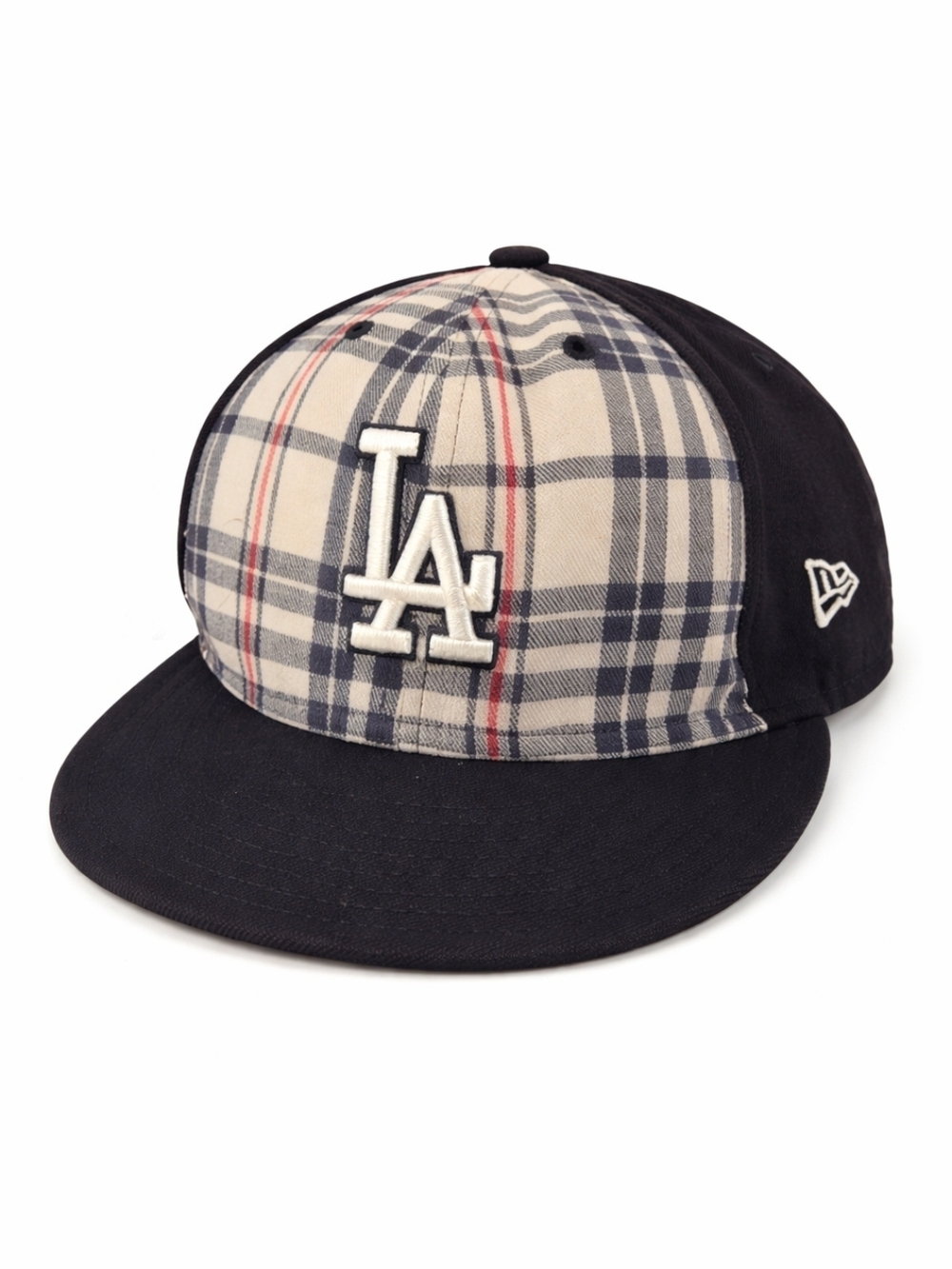 New Era 59FIFTY LA Dodgers Plaid Fitted Hat 7 3/8 Black Gray MLB Cap